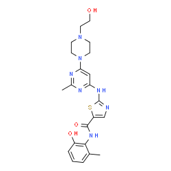 ChemSpider 2D Image | N-(2-Hydroxy-6-methylphenyl)-2-((6-(4-(2-hydroxyethyl)piperazin-1-yl)-2-methylpyrimidin-4-yl)amino)thiazole-5-carboxamide | C22H27N7O3S