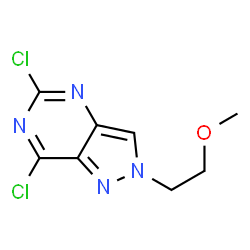 ChemSpider 2D Image | 5,7-Dichloro-2-(2-methoxyethyl)-2H-pyrazolo[4,3-d]pyrimidine | C8H8Cl2N4O