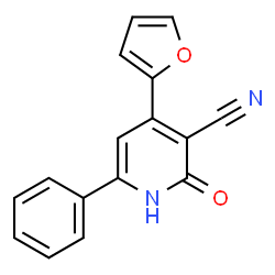 ChemSpider 2D Image | 4-(2-Furyl)-2-oxo-6-phenyl-1,2-dihydro-3-pyridinecarbonitrile | C16H10N2O2
