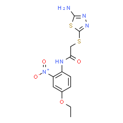 ChemSpider 2D Image | 2-[(5-Amino-1,3,4-thiadiazol-2-yl)sulfanyl]-N-(4-ethoxy-2-nitrophenyl)acetamide | C12H13N5O4S2