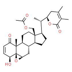 ChemSpider 2D Image | (4beta,5beta,6beta,22R)-4-Hydroxy-1,26-dioxo-5,6:22,26-diepoxyergosta-2,24-dien-18-yl acetate | C30H40O7