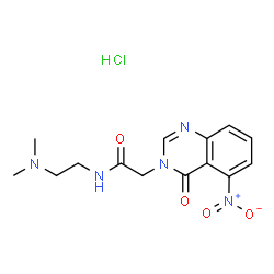 ChemSpider 2D Image | N-[2-(Dimethylamino)ethyl]-2-(5-nitro-4-oxo-3(4H)-quinazolinyl)acetamide hydrochloride (1:1) | C14H18ClN5O4