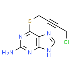 ChemSpider 2D Image | 6-[(4-Chloro-2-butyn-1-yl)sulfanyl]-3H-purin-2-amine | C9H8ClN5S