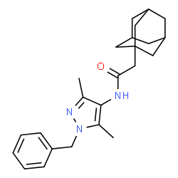 ChemSpider 2D Image | 2-(Adamantan-1-yl)-N-(1-benzyl-3,5-dimethyl-1H-pyrazol-4-yl)acetamide | C24H31N3O