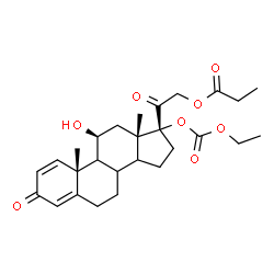 ChemSpider 2D Image | (8xi,9xi,11beta,14xi)-17-[(Ethoxycarbonyl)oxy]-11-hydroxy-3,20-dioxopregna-1,4-dien-21-yl propionate | C27H36O8