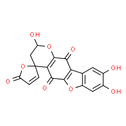 ChemSpider 2D Image | 2,8,9-Trihydroxy-2,3-dihydro-5'H-spiro[1-benzofuro[2,3-g]chromene-4,2'-furan]-5,5',11-trione | C18H10O9