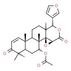 ChemSpider 2D Image | (6S,6aS,6bR,7aS,10R,10aR,12bR)-10-(3-Furyl)-4,4,6a,10a,12b-pentamethyl-3,8-dioxo-3,4,4a,5,6,6a,7a,8,10,10a,11,12,12a,12b-tetradecahydronaphtho[2,1-f]oxireno[d]isochromen-6-yl acetate | C28H34O7