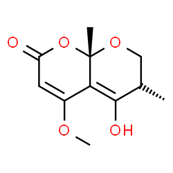 ChemSpider 2D Image | (6R,8aS)-5-Hydroxy-4-methoxy-6,8a-dimethyl-6,8a-dihydro-2H,7H-pyrano[2,3-b]pyran-2-one | C11H14O5