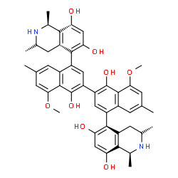 ChemSpider 2D Image | (1S,3R,1'S,3'R)-5,5'-(1,1'-Dihydroxy-8,8'-dimethoxy-6,6'-dimethyl-2,2'-binaphthalene-4,4'-diyl)bis(1,3-dimethyl-1,2,3,4-tetrahydro-6,8-isoquinolinediol) | C46H48N2O8