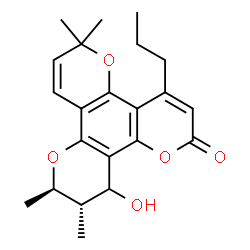 ChemSpider 2D Image | (10R,11S)-12-Hydroxy-6,6,10,11-tetramethyl-4-propyl-11,12-dihydro-2H,6H,10H-dipyrano[2,3-f:2',3'-h]chromen-2-one | C22H26O5