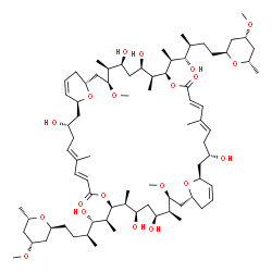 ChemSpider 2D Image | (1S,3S,5E,7E,11S,12S,13R,15S,16S,17S,19R,23S,25S,27E,29E,33S,34S,35R,37S,38S,39S,41R)-3,13,15,25,35,37-Hexahydroxy-11,33-bis{(2S,3S,4S)-3-hydroxy-6-[(2S,4R,6S)-4-methoxy-6-methyltetrahydro-2H-pyran-2-
yl]-4-methyl-2-hexanyl}-17,39-dimethoxy-6,12,16,28,34,38-hexamethyl-10,32,45,46-tetraoxatricyclo[39.3.1.1~19,23~]hexatetraconta-5,7,21,27,29,43-hexaene-9,31-dione | C78H132O20