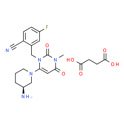 ChemSpider 2D Image | Succinic acid - 2-({6-[(3S)-3-amino-1-piperidinyl]-3-methyl-2,4-dioxo-3,4-dihydro-1(2H)-pyrimidinyl}methyl)-4-fluorobenzonitrile (1:1) | C22H26FN5O6