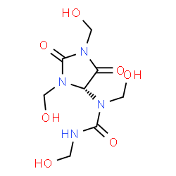 ChemSpider 2D Image | 1-[(4R)-1,3-Bis(hydroxymethyl)-2,5-dioxo-4-imidazolidinyl]-1,3-bis(hydroxymethyl)urea | C8H14N4O7