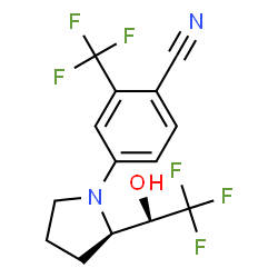 ChemSpider 2D Image | 4-{(2R)-2-[(1S)-2,2,2-Trifluoro-1-hydroxyethyl]-1-pyrrolidinyl}-2-(trifluoromethyl)benzonitrile | C14H12F6N2O