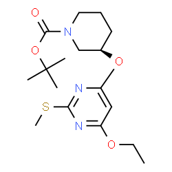 ChemSpider 2D Image | 2-Methyl-2-propanyl (3R)-3-{[6-ethoxy-2-(methylsulfanyl)-4-pyrimidinyl]oxy}-1-piperidinecarboxylate | C17H27N3O4S