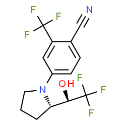 ChemSpider 2D Image | 4-{(2S)-2-[(1S)-2,2,2-Trifluoro-1-hydroxyethyl]-1-pyrrolidinyl}-2-(trifluoromethyl)benzonitrile | C14H12F6N2O