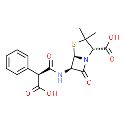 ChemSpider 2D Image | (2S,5R,6R)-6-{[(2S)-2-Carboxy-2-phenylacetyl]amino}-3,3-dimethyl-7-oxo-4-thia-1-azabicyclo[3.2.0]heptane-2-carboxylic acid | C17H18N2O6S