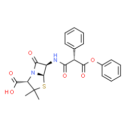 ChemSpider 2D Image | (2S,5R,6R)-3,3-Dimethyl-7-oxo-6-{[(2S)-3-oxo-3-phenoxy-2-phenylpropanoyl]amino}-4-thia-1-azabicyclo[3.2.0]heptane-2-carboxylic acid | C23H22N2O6S