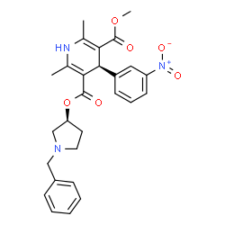 ChemSpider 2D Image | (3S)-1-Benzyl-3-pyrrolidinyl methyl (4R)-2,6-dimethyl-4-(3-nitrophenyl)-1,4-dihydro-3,5-pyridinedicarboxylate | C27H29N3O6
