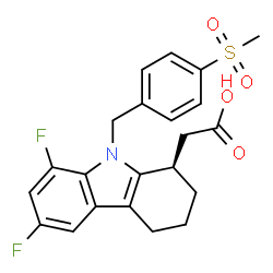 ChemSpider 2D Image | {(1R)-6,8-Difluoro-9-[4-(methylsulfonyl)benzyl]-2,3,4,9-tetrahydro-1H-carbazol-1-yl}acetic acid | C22H21F2NO4S