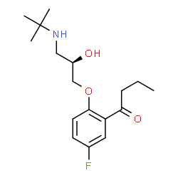 ChemSpider 2D Image | 1-(5-Fluoro-2-{(2R)-2-hydroxy-3-[(2-methyl-2-propanyl)amino]propoxy}phenyl)-1-butanone | C17H26FNO3