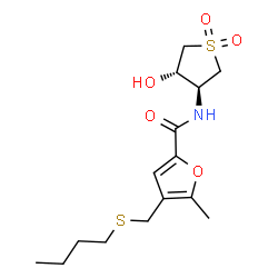 ChemSpider 2D Image | 4-[(Butylsulfanyl)methyl]-N-[(3S,4S)-4-hydroxy-1,1-dioxidotetrahydro-3-thiophenyl]-5-methyl-2-furamide | C15H23NO5S2