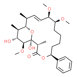 ChemSpider 2D Image | (1S,2S,5S,10S,11R,12E,14S,15S,16R,17R,18S)-1,17-Dihydroxy-10,11,18-trimethoxy-2,14,16-trimethyl-5-phenyl-4,19-dioxabicyclo[13.3.1]nonadec-12-en-3-one | C29H44O8