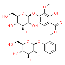 ChemSpider 2D Image | 2-(beta-D-Glucopyranosyloxy)benzyl 4-(beta-D-glucopyranosyloxy)-2-hydroxy-3-methoxybenzoate | C27H34O16