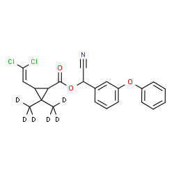 ChemSpider 2D Image | Cyano(3-phenoxyphenyl)methyl 3-(2,2-dichlorovinyl)-2,2-bis[(~2~H_3_)methyl]cyclopropanecarboxylate | C22H13D6Cl2NO3