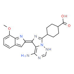 ChemSpider 2D Image | 4-[4-amino-5-(7-methoxy-2-indolylidene)-1H-imidazo[5,1-f][1,2,4]triazin-7-yl]-1-cyclohexanecarboxylic acid | C21H22N6O3