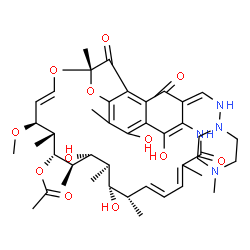 ChemSpider 2D Image | (7S,9E,11S,12R,13S,14R,15R,16R,17S,18S,19E,26E)-2,15,17,29-Tetrahydroxy-11-methoxy-3,7,12,14,16,18,22-heptamethyl-26-{[(4-methyl-1-piperazinyl)amino]methylene}-6,23,27-trioxo-8,30-dioxa-24-azatetracyc
lo[23.3.1.1~4,7~.0~5,28~]triaconta-1(28),2,4,9,19,21,25(29)-heptaen-13-yl acetate | C43H58N4O12