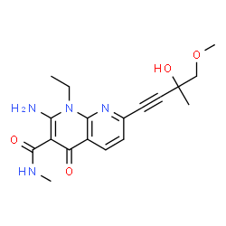 ChemSpider 2D Image | 2-amino-1-ethyl-7-(3-hydroxy-4-methoxy-3-methylbut-1-yn-1-yl)-N-methyl-4-oxo-1,8-naphthyridine-3-carboxamide | C18H22N4O4