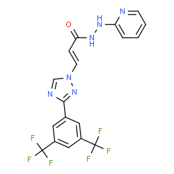 ChemSpider 2D Image | (2E)-3-{3-[3,5-Bis(trifluoromethyl)phenyl]-1H-1,2,4-triazol-1-yl}-N'-(2-pyridinyl)acrylohydrazide | C18H12F6N6O