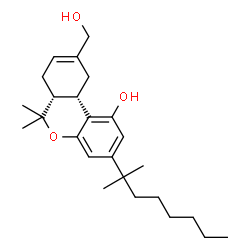 ChemSpider 2D Image | (6aR,10aS)-9-(Hydroxymethyl)-6,6-dimethyl-3-(2-methyl-2-octanyl)-6a,7,10,10a-tetrahydro-6H-benzo[c]chromen-1-ol | C25H38O3