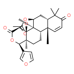 ChemSpider 2D Image | (4aS,6S,6aR,6bR,7aS,10R,10aS,12aS,12bR)-10-(3-Furyl)-4,4,6a,10a,12b-pentamethyl-3,8-dioxo-3,4,4a,5,6,6a,7a,8,10,10a,11,12,12a,12b-tetradecahydronaphtho[2,1-f]oxireno[d]isochromen-6-yl acetate | C28H34O7