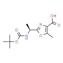 ChemSpider 2D Image | 5-Methyl-2-[(1S)-1-({[(2-methyl-2-propanyl)oxy]carbonyl}amino)ethyl]-1,3-oxazole-4-carboxylic acid | C12H18N2O5