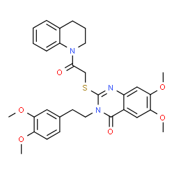 ChemSpider 2D Image | 2-{[2-(3,4-Dihydro-1(2H)-quinolinyl)-2-oxoethyl]sulfanyl}-3-[2-(3,4-dimethoxyphenyl)ethyl]-6,7-dimethoxy-4(3H)-quinazolinone | C31H33N3O6S