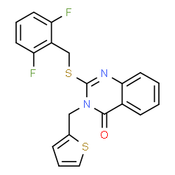 ChemSpider 2D Image | 2-[(2,6-Difluorobenzyl)sulfanyl]-3-(2-thienylmethyl)-4(3H)-quinazolinone | C20H14F2N2OS2