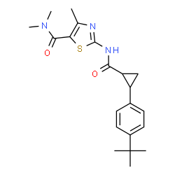 ChemSpider 2D Image | N,N,4-Trimethyl-2-[({2-[4-(2-methyl-2-propanyl)phenyl]cyclopropyl}carbonyl)amino]-1,3-thiazole-5-carboxamide | C21H27N3O2S