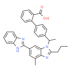 ChemSpider 2D Image | 4'-[1-(7'-Methyl-2'-propyl-1H,3'H-2,5'-bibenzimidazol-3'-yl)ethyl]-2-biphenylcarboxylic acid | C33H30N4O2