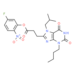 ChemSpider 2D Image | 5-Fluoro-2-nitrophenyl 3-(3-butyl-7-isobutyl-2,6-dioxo-2,3,6,7-tetrahydro-1H-purin-8-yl)propanoate | C22H26FN5O6