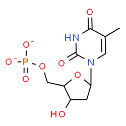 ChemSpider 2D Image | 1-(2-Deoxy-5-O-phosphonatopentofuranosyl)-5-methyl-2,4(1H,3H)-pyrimidinedione | C10H13N2O8P