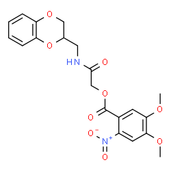 ChemSpider 2D Image | 2-[(2,3-Dihydro-1,4-benzodioxin-2-ylmethyl)amino]-2-oxoethyl 4,5-dimethoxy-2-nitrobenzoate | C20H20N2O9