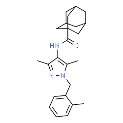 ChemSpider 2D Image | N-[3,5-Dimethyl-1-(2-methylbenzyl)-1H-pyrazol-4-yl]-1-adamantanecarboxamide | C24H31N3O