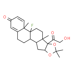 ChemSpider 2D Image | 4b-Fluoro-6b-glycoloyl-4a,6a,8,8-tetramethyl-4a,4b,5,6,6a,6b,9a,10,10a,10b,11,12-dodecahydro-2H-naphtho[2',1':4,5]indeno[1,2-d][1,3]dioxol-2-one | C24H31FO5