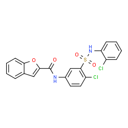 ChemSpider 2D Image | N-{4-Chloro-3-[(2-chlorophenyl)sulfamoyl]phenyl}-1-benzofuran-2-carboxamide | C21H14Cl2N2O4S