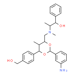ChemSpider 2D Image | 2-[({2-(3-Aminophenyl)-6-[4-(hydroxymethyl)phenyl]-5-methyl-1,3-dioxan-4-yl}methyl)(methyl)amino]-1-phenyl-1-propanol | C29H36N2O4
