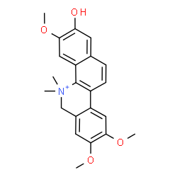 ChemSpider 2D Image | 2-Hydroxy-3,8,9-trimethoxy-5,5-dimethyl-5,6-dihydrobenzo[c]phenanthridinium | C22H24NO4