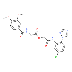 ChemSpider 2D Image | 2-{[5-Chloro-2-(1H-1,2,4-triazol-1-yl)phenyl]amino}-2-oxoethyl N-(3,4-dimethoxybenzoyl)glycinate | C21H20ClN5O6