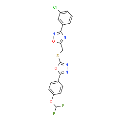ChemSpider 2D Image | 3-(3-Chlorophenyl)-5-[({5-[4-(difluoromethoxy)phenyl]-1,3,4-oxadiazol-2-yl}sulfanyl)methyl]-1,2,4-oxadiazole | C18H11ClF2N4O3S